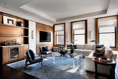  Mid-Century Modern Apartment Living Room. Lower Fifth Ave Bachelor Pad by Gramercy Design.