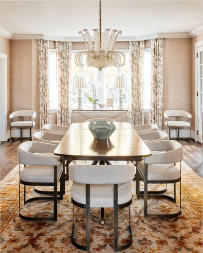  Transitional Family Home Dining Room. Warm and Bright by Charlotte Lucas Design.
