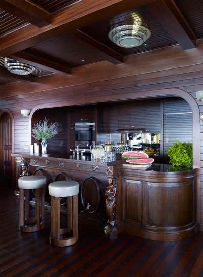  Mid-Century Modern Rustic Family Home Bar and Game Room. Boathouse Deco by Michael S. Smith Inc..
