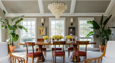 Eclectic Vacation Home Dining Room. North Haven by David Scott Interiors.