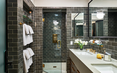  Mid-Century Modern Apartment Bathroom. Upper West Side Brownstone by Katch Interiors.