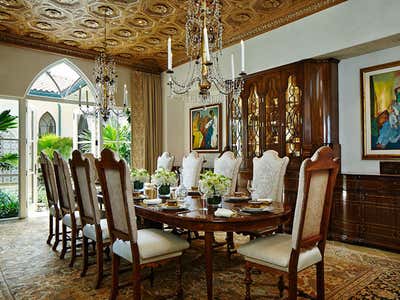  Traditional Family Home Dining Room. Moorish, Mizner Style Manalapan Estate by Linda Ruderman Interiors.