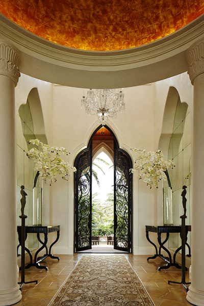 Traditional Family Home Entry and Hall. Moorish, Mizner Style Manalapan Estate by Linda Ruderman Interiors.