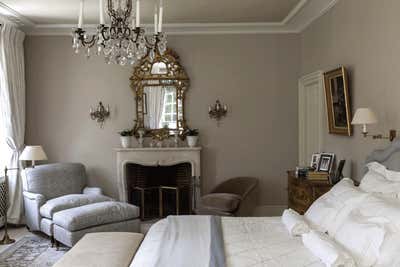  French Transitional Country House Bedroom. Rustic Castle by Tino Zervudachi - Paris.