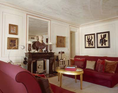  French Apartment Living Room. Red Trim Apartment by Tino Zervudachi - Paris.