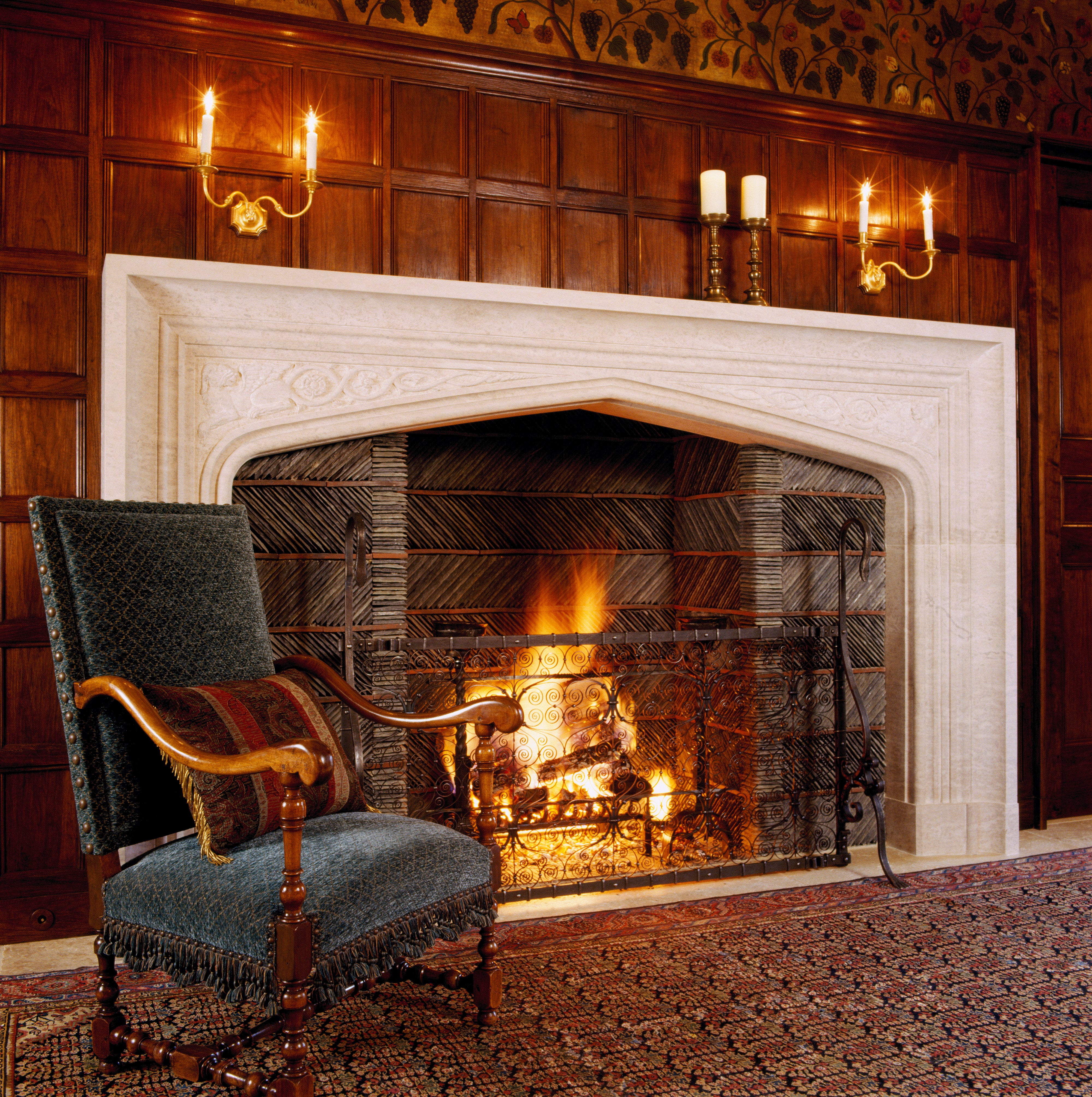 Library Fireplace in North Shore English Manor by Heather Wells Inc on 1stD...