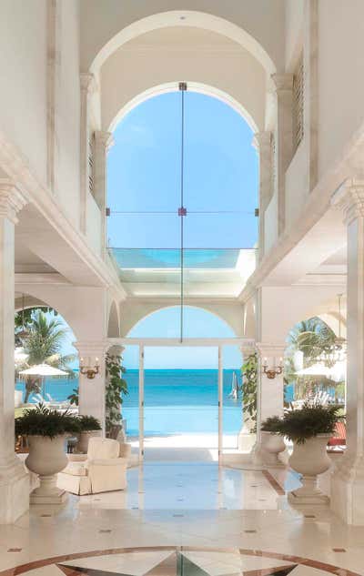  Mediterranean Beach House Entry and Hall. Villa on the Beach by Jerry Jacobs Design.