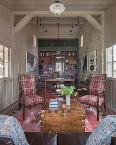  Farmhouse Family Home Office and Study. River House by Fern Santini, Inc..