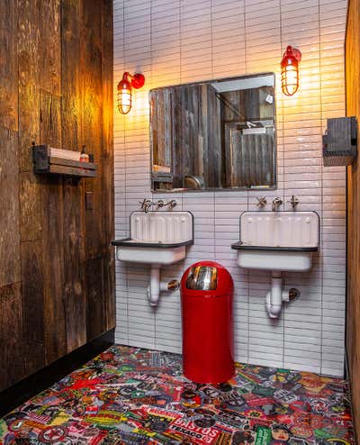 Eclectic Restaurant Bathroom. Backyard Betty's by Assembly Design Studio.