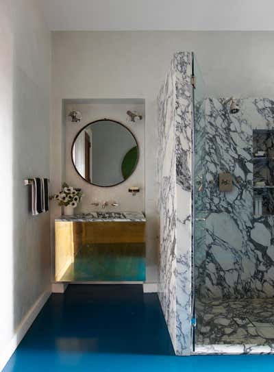  Mid-Century Modern Apartment Bathroom. Central Park West by Fawn Galli Interiors.