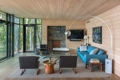  Contemporary Vacation Home Living Room. Vermont Lake House  by Charlotte Barnes Interior Design & Decoration.