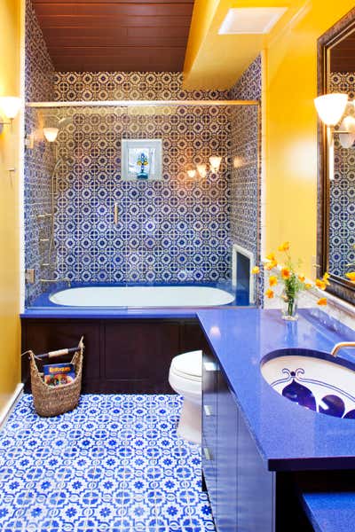  Mediterranean Family Home Bathroom. SKILLMAN LANE by Susan E. Brown Interior Design.