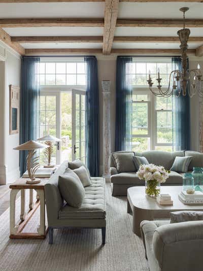  Coastal English Country Beach House Living Room. Sagaponack by Josh Greene Design.