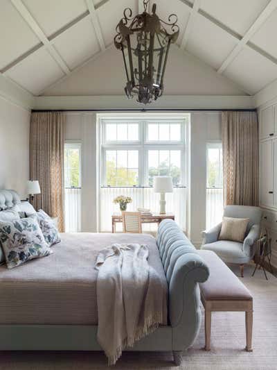  English Country Transitional Beach House Bedroom. Sagaponack by Josh Greene Design.