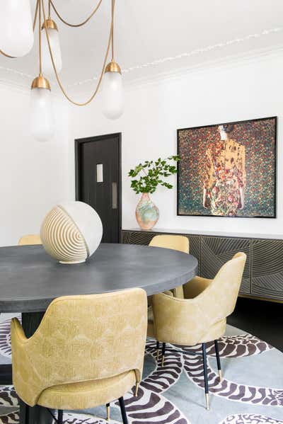 Modern Family Home Dining Room. Brass Monkey by Cortney Bishop Design.