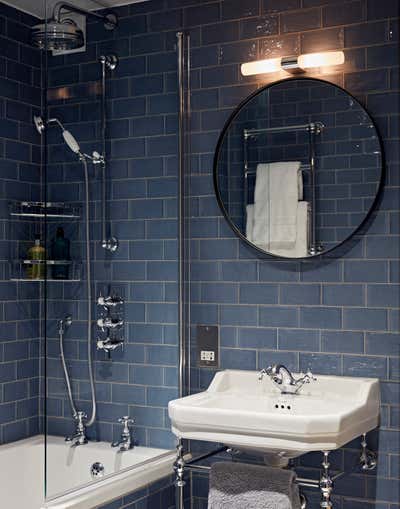 Transitional Bachelor Pad Bathroom. Kensington Apartment by Godrich Interiors.