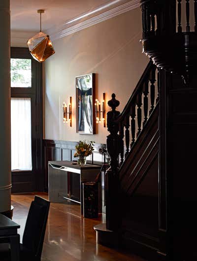  Contemporary Eclectic Family Home Entry and Hall. Upper West Side Townhouse by Bella Mancini Design.
