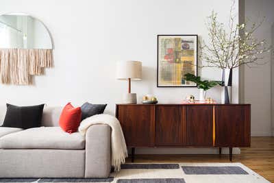  Mid-Century Modern Apartment Living Room. Dumbo Loft II by Bella Mancini Design.