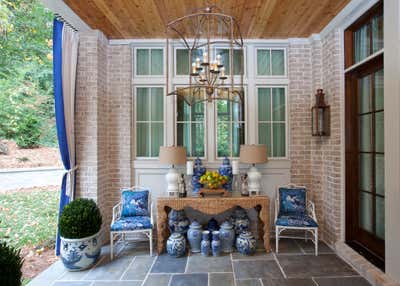 Traditional Patio and Deck. Blue and White Veranda  by Parker Kennedy Living.