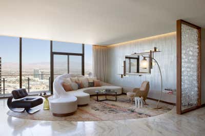  Transitional Hotel Living Room. Cosmopolitan of Las Vegas - Boulevard Penthouses by Daun Curry Design Studio.