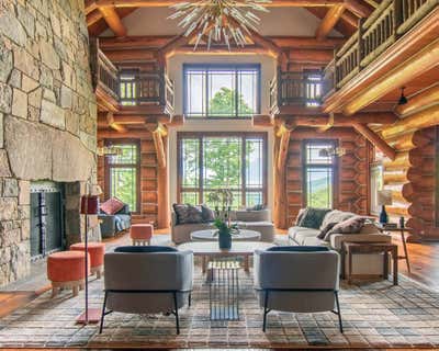  Rustic Country House Living Room. Upstate Ski House  by Lewis Birks LLC.