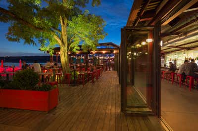 Contemporary Restaurant Exterior. Dyckman Landing by Andrew Franz Architect PLLC.