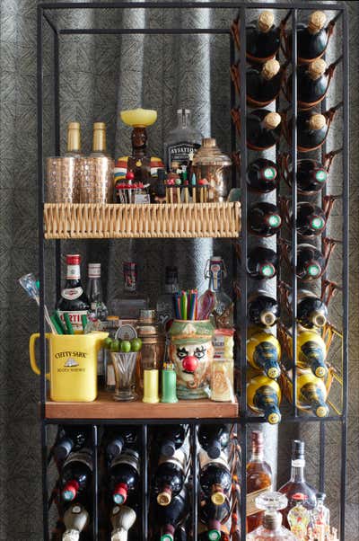  Eclectic Mid-Century Modern Apartment Bar and Game Room. Notting Hill Apartment  by Hubert Zandberg Interiors.