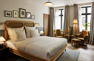  Mid-Century Modern Scandinavian Hotel Bedroom. Hotel Sanders by Pernille Lind Studio.