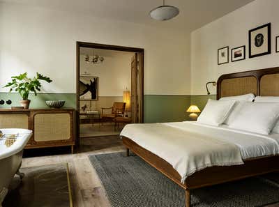  Scandinavian Mid-Century Modern Hotel Bedroom. Hotel Sanders by Pernille Lind Studio.