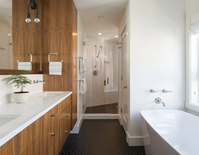 Contemporary Family Home Bathroom. Madrona Walnut Kitchen & Bath by Hyde Evans Design.