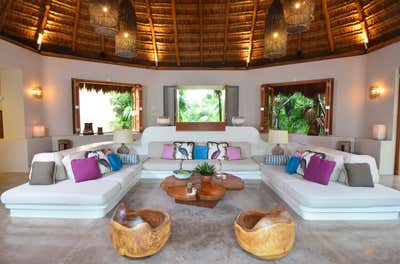  Bohemian Beach House Living Room. Tulum, Mexico by Bridget Beari Designs.