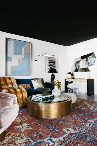 Maximalist Apartment Living Room. cosmopolitan condo by Black Lacquer Design.