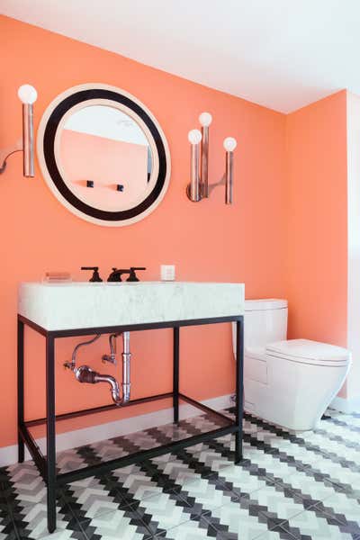  Maximalist Hollywood Regency Apartment Bathroom. cosmopolitan condo by Black Lacquer Design.