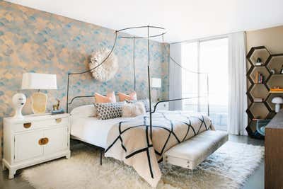  Hollywood Regency Bedroom. cosmopolitan condo by Black Lacquer Design.