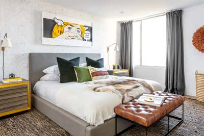  Industrial Maximalist Bachelor Pad Bedroom. century city high-rise by Black Lacquer Design.