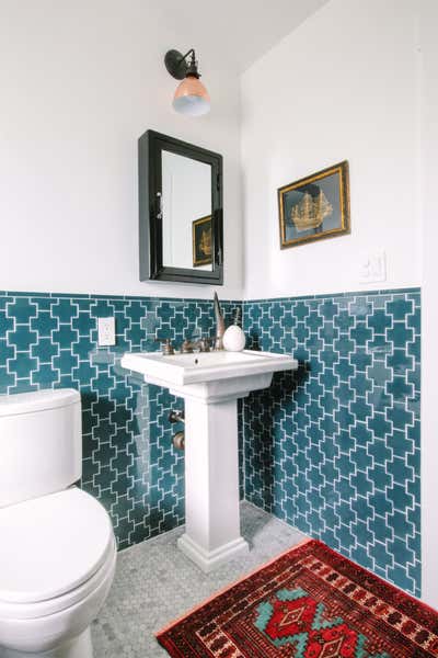  Eclectic Family Home Bathroom. arts + crafts glam by Black Lacquer Design.