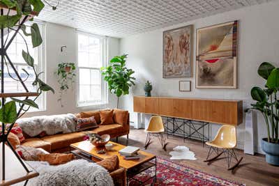  Bohemian Family Home Living Room. Noho Loft for Actor, David Harbour by Gramercy Design.