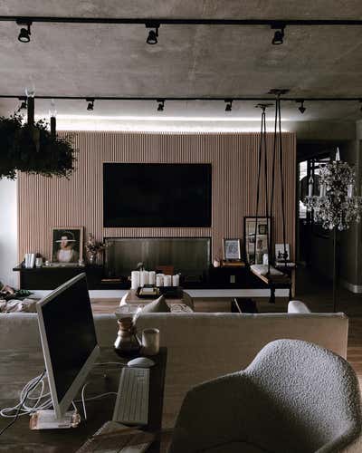  Minimalist Industrial Apartment Living Room. Project 1103 by Elisa Baran LLC.