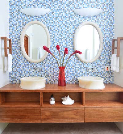 Coastal Beach Style Beach House Bathroom. Tulum, Mexico by Bridget Beari Designs.