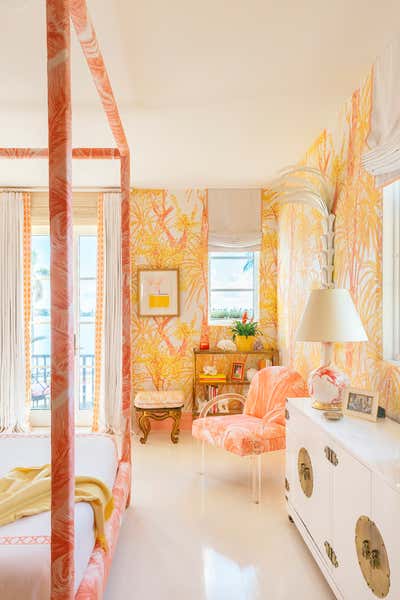  Eclectic Traditional Beach House Bedroom. Kips Bay Palm Beach 2019 by Meg Braff Designs.