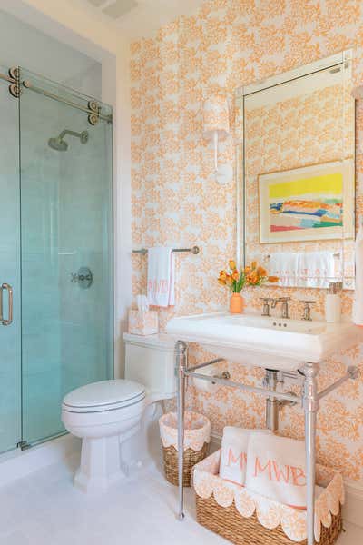  Eclectic Beach House Bathroom. Kips Bay Palm Beach 2019 by Meg Braff Designs.