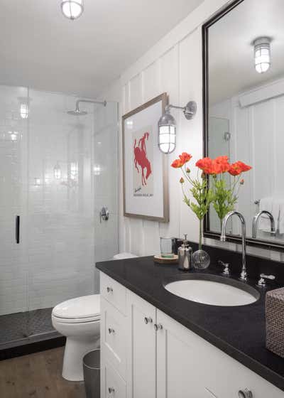  Contemporary Cottage Vacation Home Bathroom. Jackson, Wyoming by Michael Garvey Interiors.