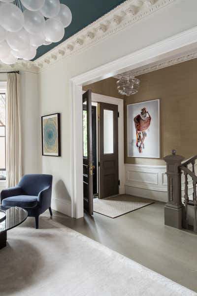  Transitional Family Home Entry and Hall. Art Filled Townhouse by Koo de Kir.