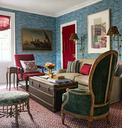 Traditional Maximalist Vacation Home Office and Study. Historic Sag Harbor Home by Nick Olsen Inc..