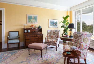  Cottage Traditional Apartment Living Room. Bird's Eye View, NYC by Patricia O'Shaughnessy Design.