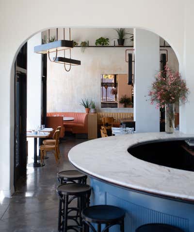  Art Deco Industrial Restaurant Dining Room. 5 LEAVES LA  by Home Studios.