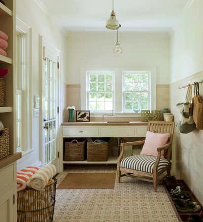  English Country Family Home Entry and Hall. East Hampton by Louise Voyazis Interior Design.