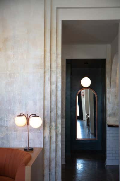  Art Deco Industrial Restaurant Entry and Hall. 5 LEAVES LA  by Home Studios.