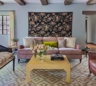  English Country Traditional Vacation Home Living Room. Hollywood by Louise Voyazis Interior Design.