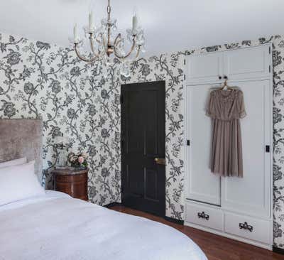  English Country Traditional Vacation Home Bedroom. Hollywood by Louise Voyazis Interior Design.